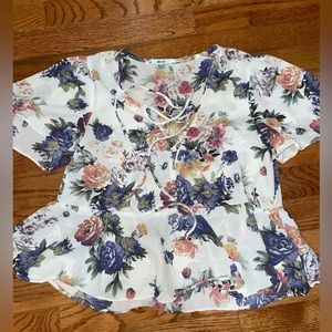 Urban Outfitter Kimchi Blue Lace Up Floral Blouse